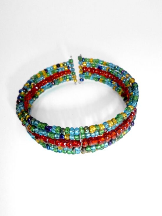 Rainbow Beads Cuff Bracelet Material: Glass Beads, memory wire Colour: Rainbow  Hypoallergenic, Nickel-free Size: Stretchy, One size