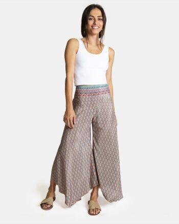 Multicolor Feather Print Palazzo Pants