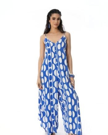 Blue and White Patterned Jumpsuit