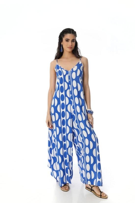 Blue and White Patterned Jumpsuit