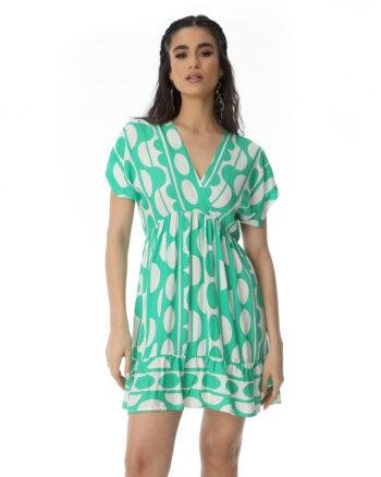 Green and White Patterned Dress