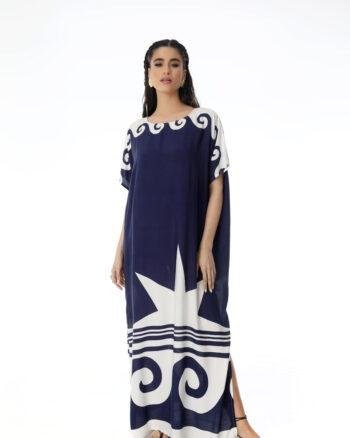 Navy and White Kaftan Dress