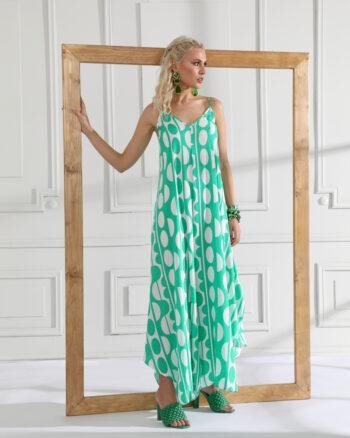 Green and White Patterned Jumpsuit