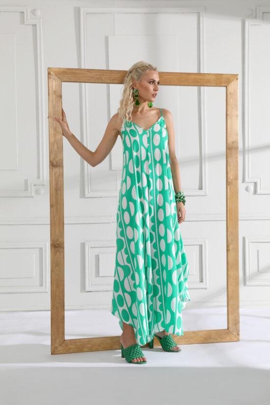 Green and White Patterned Jumpsuit