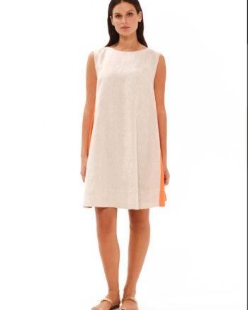 A Line Cami Linen Dress with Color Block Panels