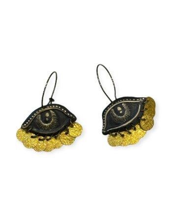 Handmade Eye Earrings with Gold Coin Accents