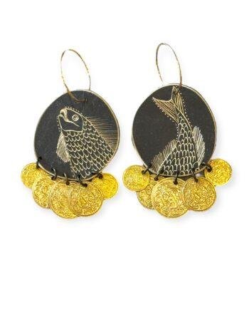 Handmade Fish Design Earrings with Gold Coins