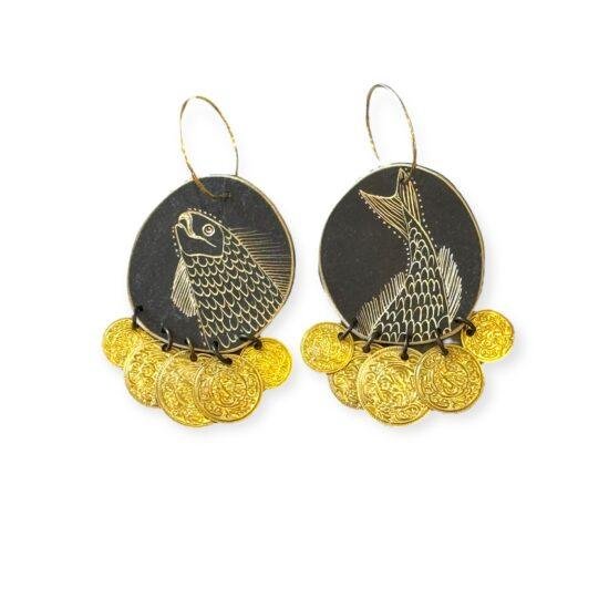 Handmade Fish Design Earrings with Gold Coins