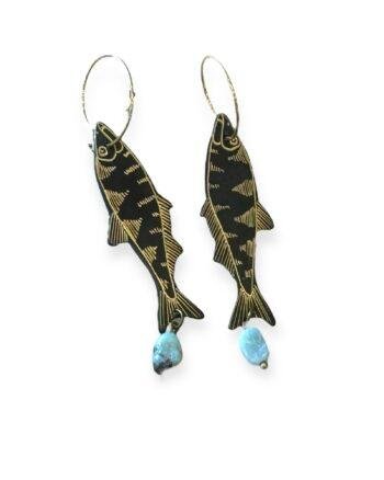 Handmade Fish Earrings with Semi Precious Stones