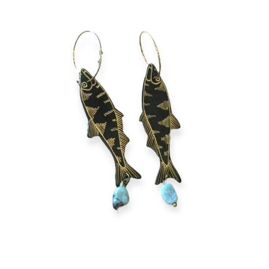 Handmade Fish Earrings with Semi Precious Stones