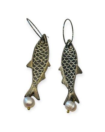 Handmade Fish Earrings with Pearls