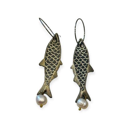 Handmade Fish Earrings with Pearls