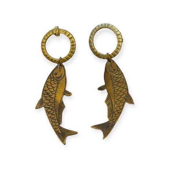 Handmade Fish Shaped Earrings with Engraved Detail