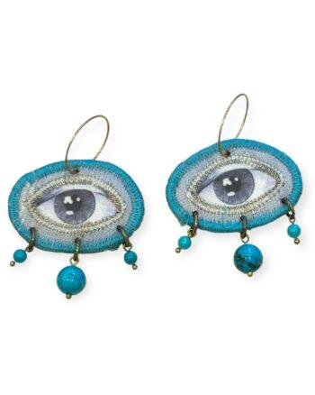 Embroidered Eye Earrings with Turquoise Stones