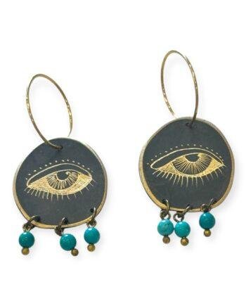 Eye Earrings with Turquoise Semi Precious Stones