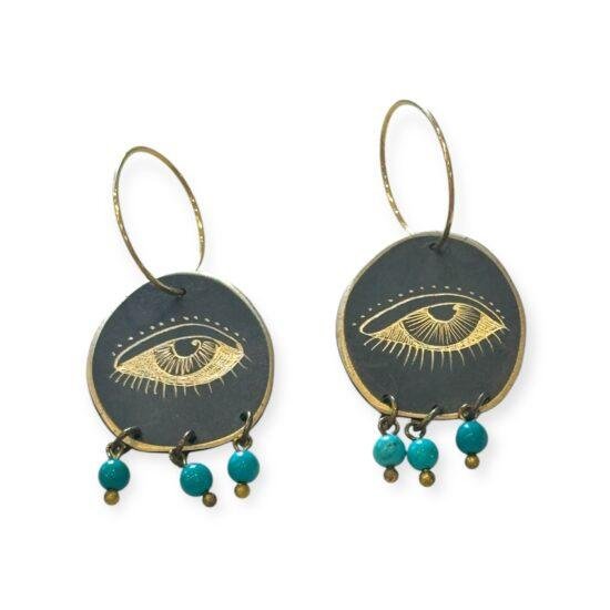 Eye Earrings with Turquoise Semi Precious Stones