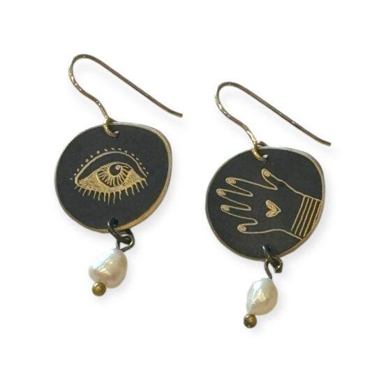 Engraved Earrings with Pearls