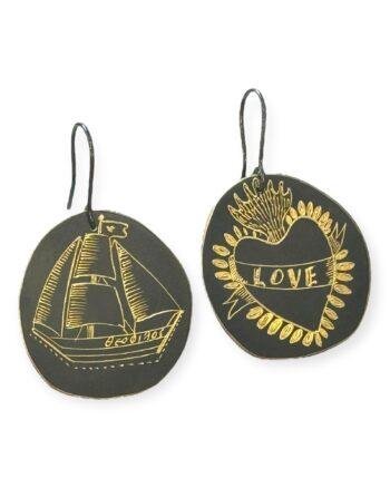 Engraved Nautical and Love Earrings