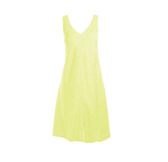 V Neckline Flared Linen Dress Lime