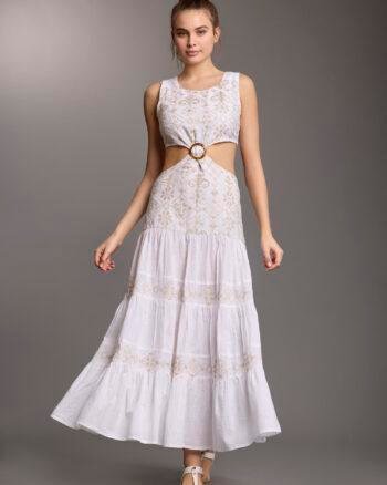 Cotton Maxi Dress with Embroidery