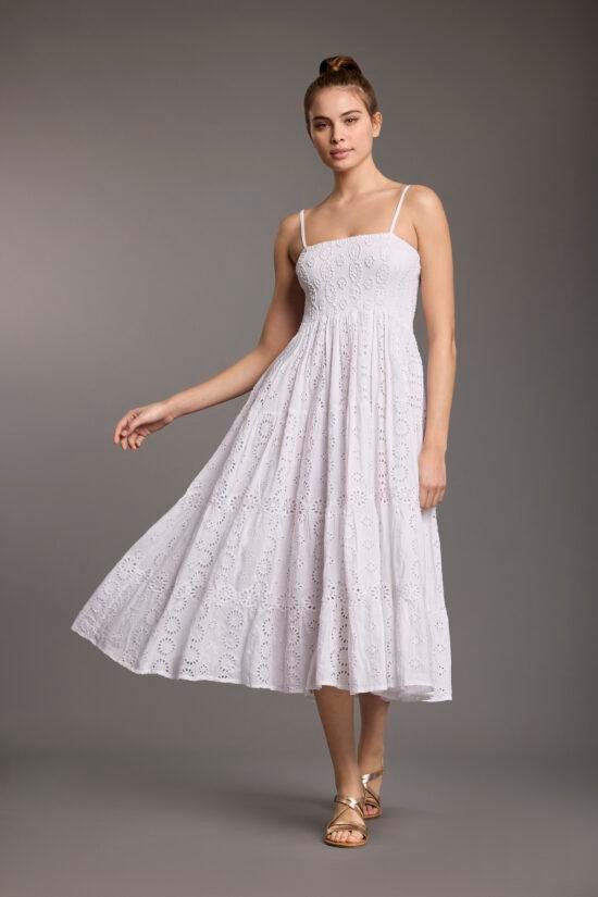 Broderie Anglaise Cotton Sundress White
