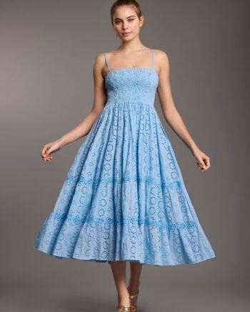 Broderie Anglaise Cotton Sundress Blue