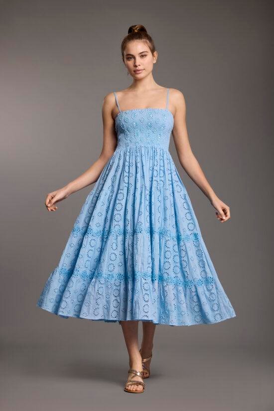 Broderie Anglaise Cotton Sundress Blue