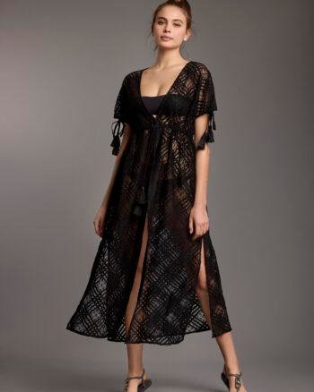 Black Crochet Beach Kimono