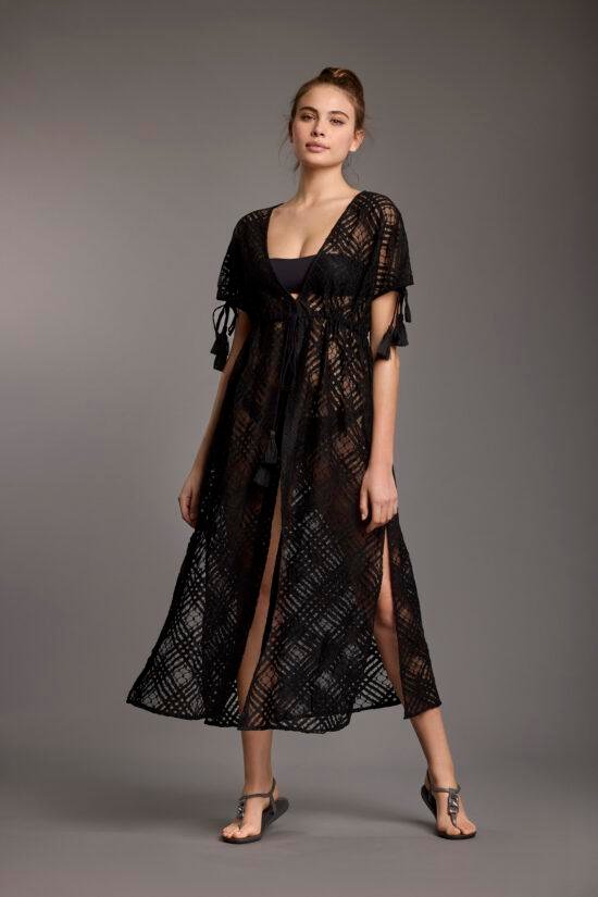 Black Crochet Beach Kimono