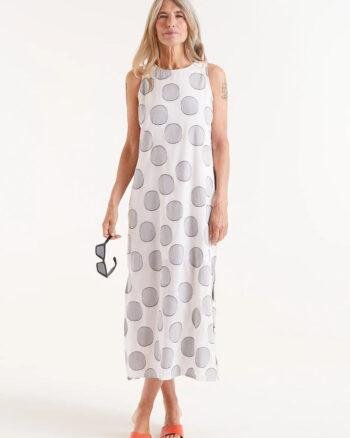 Long white circle print dress