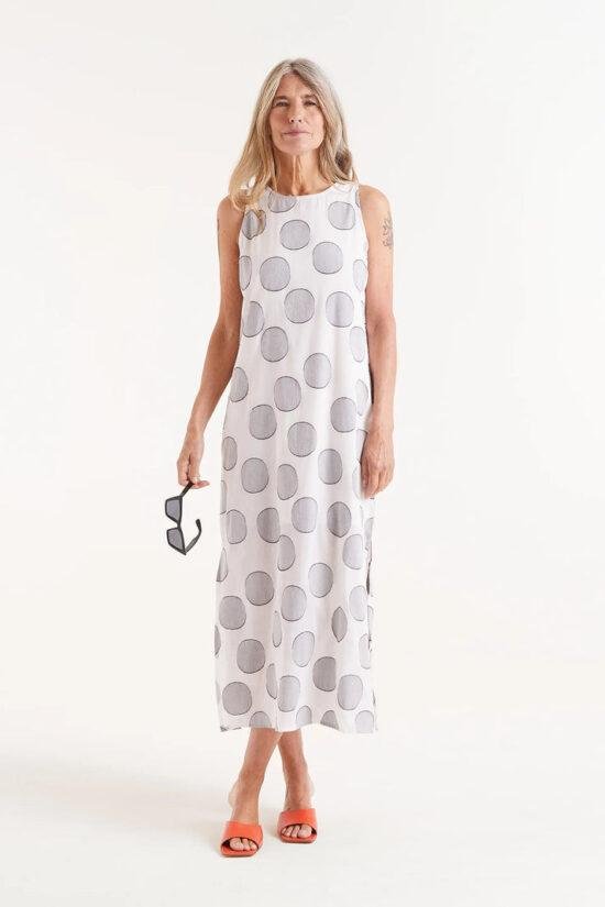 Long white circle print dress