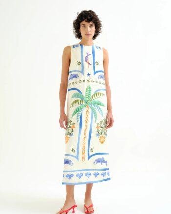 Compania Fantastica Long Dress – Palm & Mermaid Print