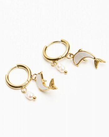 Mother-of-Pearl Fish & Pearl Hoop Earring