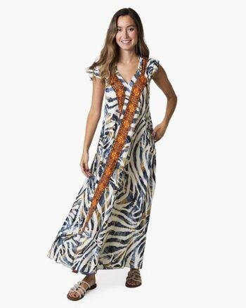 Botanical Print Polysilk Maxi Dress