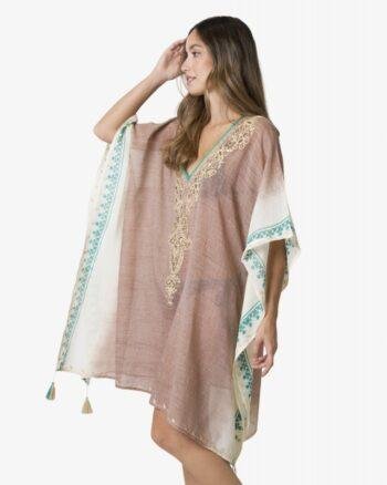Hand-Print Cotton Poncho