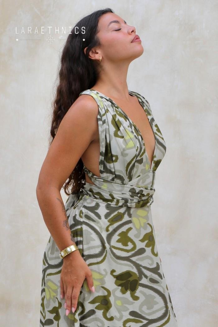 Lara Ethnics Long Dress Juliette Aztec Khaki 2 Lara Ethnics Long Dress Juliette Aztec Khaki - Image 2