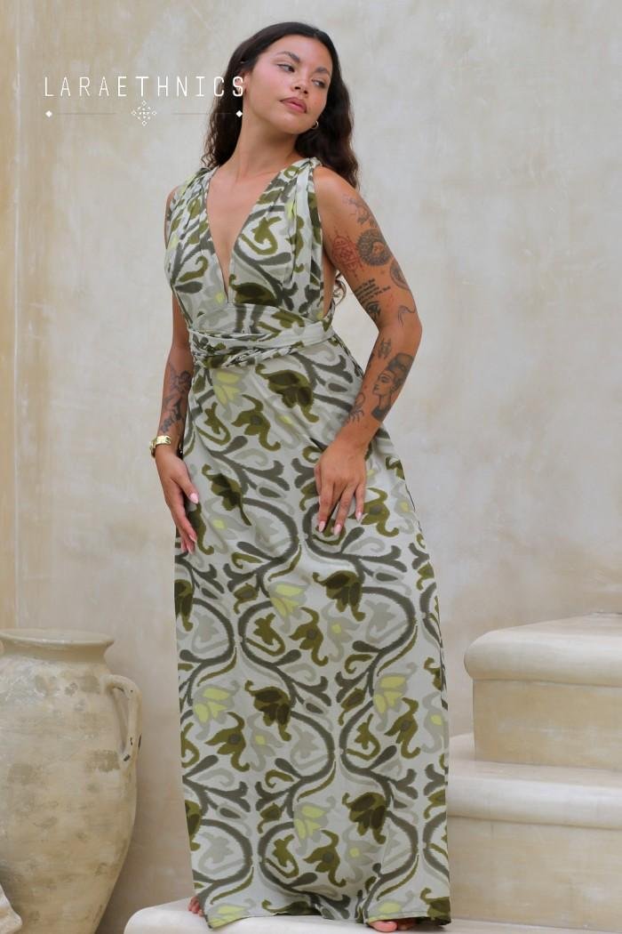 Lara Ethnics Long Dress Juliette Aztec Khaki 12 Lara Ethnics Long Dress Juliette Aztec Khaki - Image 12