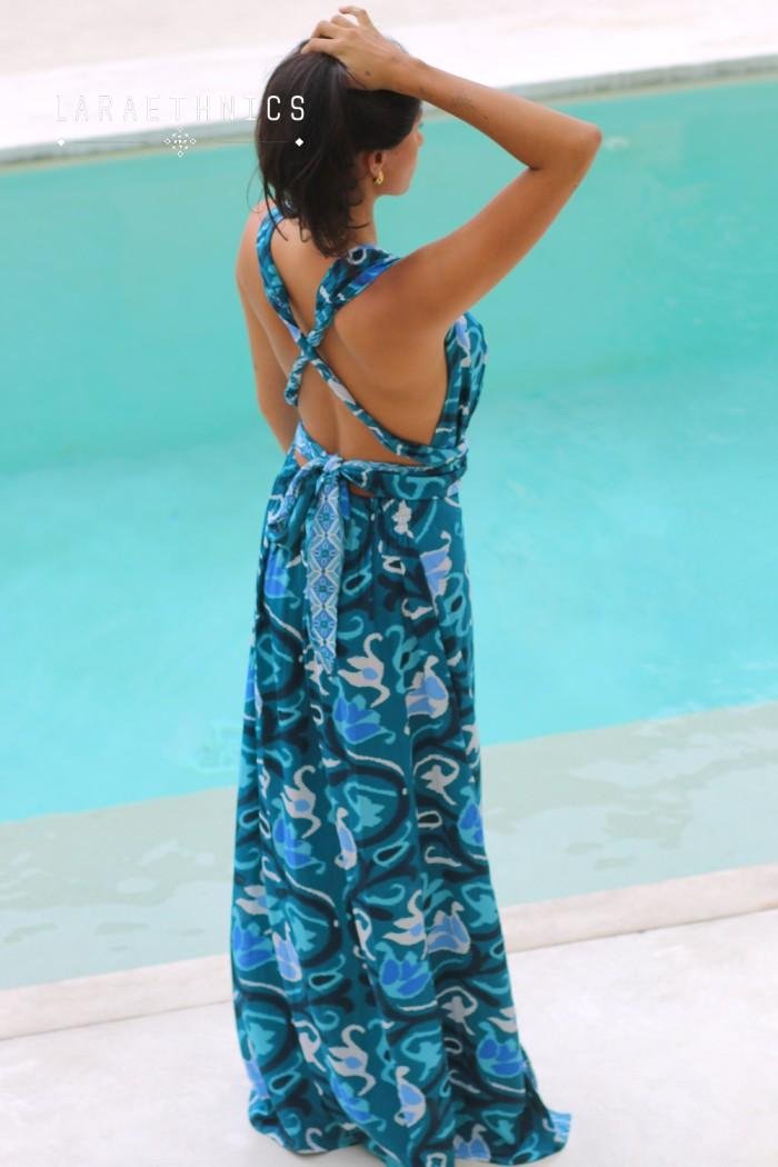 Lara Ethnics Long Dress Juliette Aztec Turquoise 2 Lara Ethnics Long Dress Juliette Aztec Turquoise - Image 2