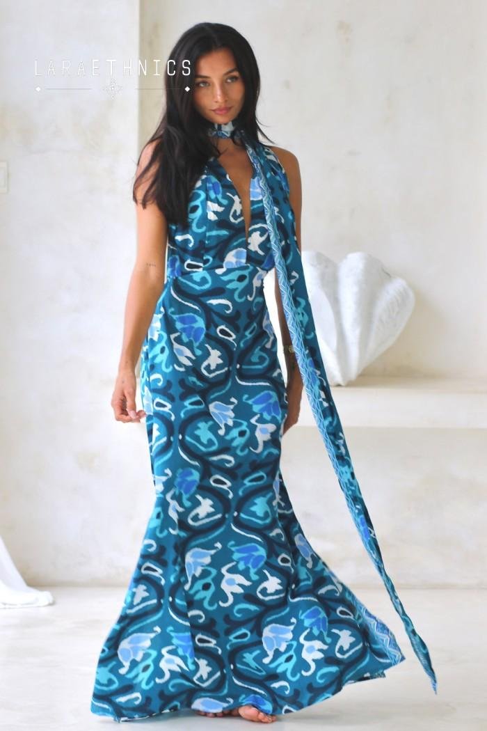 Lara Ethnics Long Dress Juliette Aztec Turquoise 1 Lara Ethnics Long Dress Juliette Aztec Turquoise