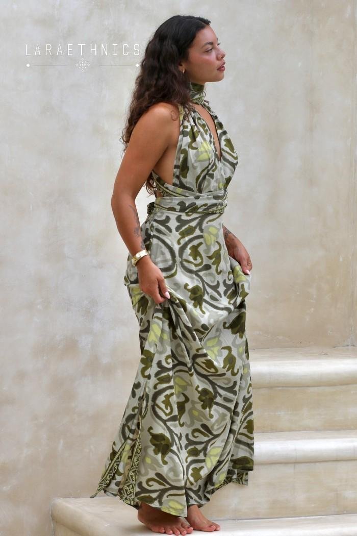 Lara Ethnics Long Dress Juliette Aztec Khaki 6 Lara Ethnics Long Dress Juliette Aztec Khaki - Image 6