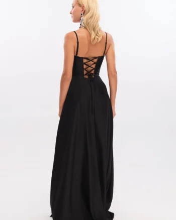 Home 9 Black Satin Maxi Dress with Front Slit