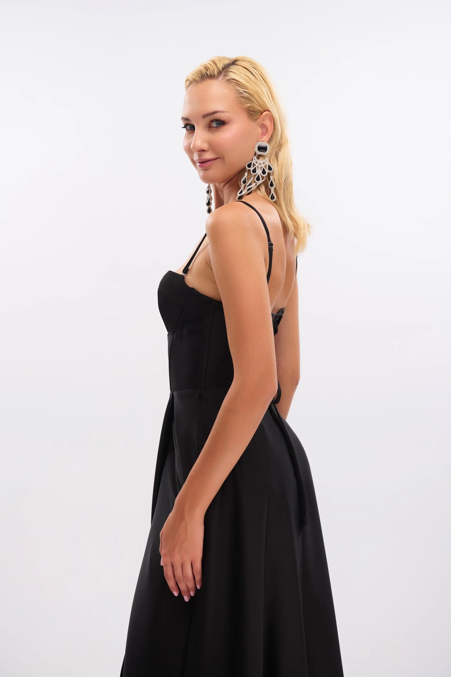Black Satin Maxi Dress with Front Slit 3 Black Satin Maxi Dress with Front Slit - Image 3