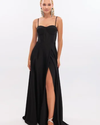 Home 8 Black Satin Maxi Dress with Front Slit