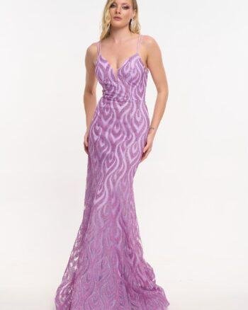 Mermaid Maxi Dress Elastic Tulle with Glitter Lilac
