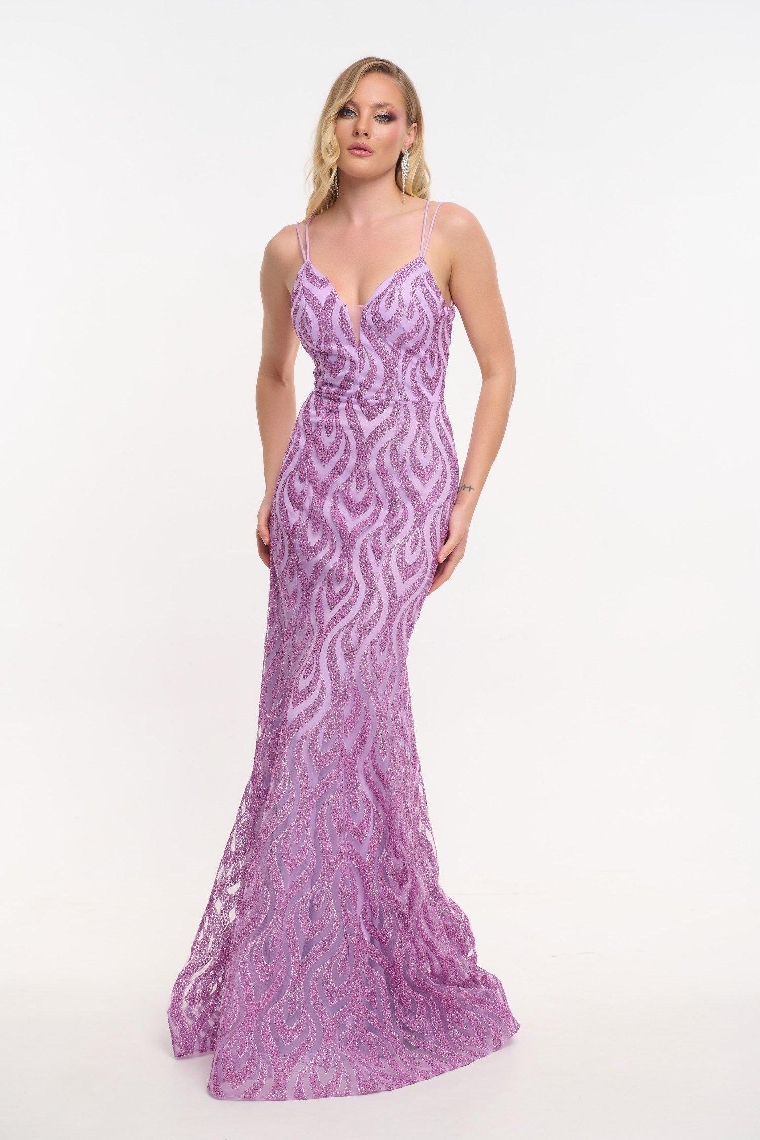 Mermaid Maxi Dress Elastic Tulle with Glitter Lilac 1 Mermaid Maxi Dress Elastic Tulle with Glitter Lilac
