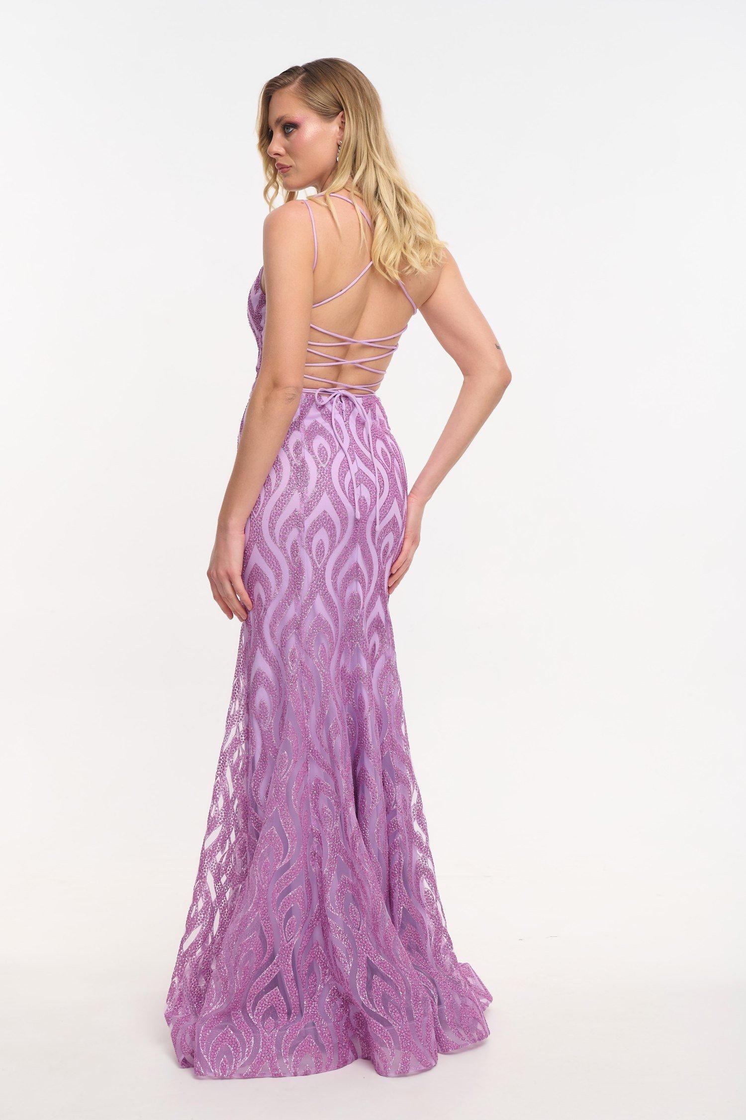 Mermaid Maxi Dress Elastic Tulle with Glitter Lilac 2 Mermaid Maxi Dress Elastic Tulle with Glitter Lilac - Image 2